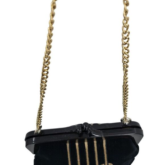 1940's Evening Bag Velvet Art Deco Mid Modern Century Asian Framed Kiss Black - Picture 9 of 13
